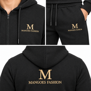 Conjunto Deportivo Unisex MANGOES FASHION con Capucha, Forro Polar Negro, Cierre Completo, Color Sólido, 100% Algodón, Estilo Casual de Verano con Cordón Ajustable - Product Image 5