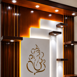 Meuble de salon moderne en bois avec éclairage LED |   Unité de Mandir Pooja Premium avec tiroir de rangement décoratif - Product Image 3