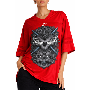 Custom Graphic Oversized <b>Red</b> Crop Boxy Sports T-shirt Streetwear Sublimation DTG Print Breathable Mesh American Football Jersey - Product Image 6