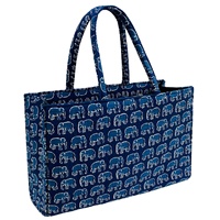 Sac fourre-tout en tissu de coton durable pour femme, imprimé éléphant bleu, fermeture à glissière, grande capacité, élégant, écologique, réutilisable