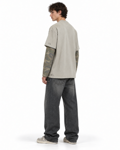 T-shirt à manches longues pour homme, camouflage vieilli, superposé, coupe oversize, 100% coton, imprimé, style streetwear - Product Image 5