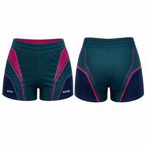 Shorts de sport pour femmes à taille haute, bicolores, à motif géométrique, séchage rapide, en spandex et polyester, pour la salle de sport et l'entraînement - Product Image 1