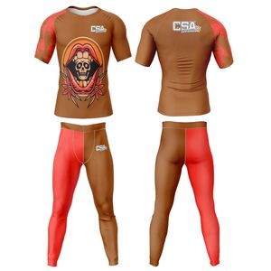 Venta al por mayor directa de fábrica: Conjunto de compresión transpirable para hombre con diseño personalizado y estampado digital por transferencia térmica para MMA (Rash Guard) - Product Image 1
