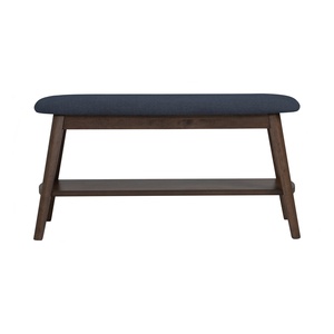 Scandinavian Upholstered Entryway <b>Bench</b> with Solid Wood Shoe Shelf and Padded Navy <b>Seat</b> for Home Hallway - Product Image 2
