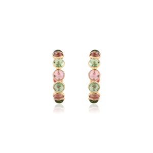Pendientes de Aro con Turmalina Multicolor de Corte Redondo, Diseño Personalizado para Pedidos al por Mayor, Oro Amarillo Puro de 18K, Fabricante de Joyería - Product Image 1