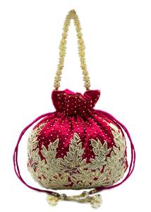 Sac à main Potli brodé pas cher avec détails de perles fines pour femmes, tenue ethnique, trousseau de mariée, fêtes - Product Image 3