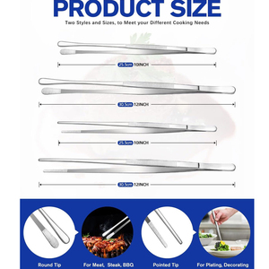 Pince de cuisine professionnelle en acier inoxydable de haute qualité, multi-usages, à pointe fine et droite - Product Image 2