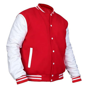Blousons universitaires d'hiver pour hommes, style Letterman, Baseball, College, Bomber, avec col montant, corps en laine de qualité supérieure et manches en cuir véritable, classiques - Product Image 6