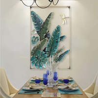 Décoration murale en métal artisanal de luxe, feuilles tropicales avec cadre doré pour salon, hôtel, chambre à coucher, décoration intérieure