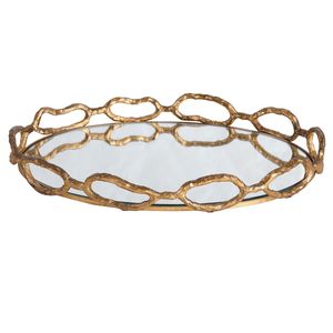 Modern Antique Gold Round <b>Tray</b> with Snaffle Bit Border Decorative Metal <b>Mirror</b> <b>Tray</b> Luxury Equestrian Themed Tabletop Organizer - Product Image 4
