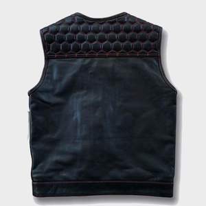 Gilet de motard en cuir matelassé style denim rouge avec surpiqûres, pour homme, Hunt Club Honey Grill - Product Image 3