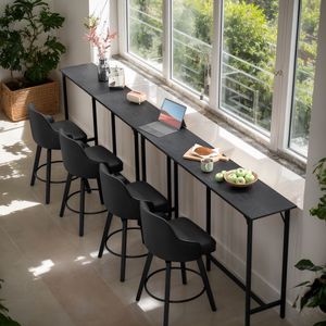 Mesa de Bar Negra de 71 Pulgadas con Tablero de MDF Resistente, Estructura Metálica, Capacidad de 209 Libras, Altura de Bar, para Cocina/Hogar, Barra de Bar, Uso en Clubes - Product Image 6