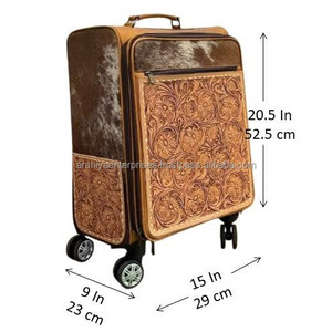 Men & Women Hand <b>Tooled</b> Leather Carry-<b>on</b> Luggage Suit <b>Cases</b> Travel <b>Wheel</b> Trolley Luggage Real Cowhide Leather Suitcase Luggage - Product Image 3