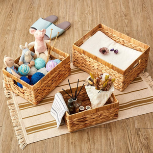 Lot de 3 paniers de rangement en jacinthe d'eau naturelle tressée, avec poignées, idéal pour la cuisine - Prix de gros vietnamien - Product Image 5