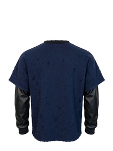 T-shirt Homme Personnalisé de Haute Qualité, Bleu Marine Vintage, Effet Vieilli, avec Croix en Strass, Col Rond, Coupe Oversize, Tissu Gaufré Lourd 320g - Product Image 3