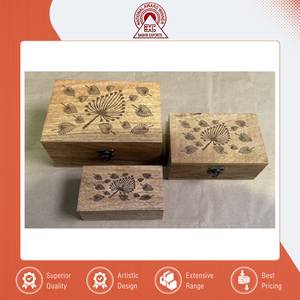 Premium Quality Eco Friendly Handcarved and Handprinted Mango Wood <b>Storage</b> <b>Box</b> Rectangle Engraved Wooden Carved <b>Storage</b> <b>Box</b> - Product Image 2