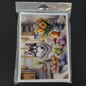 Whimsical Easter Siberian Husky Decor Pack de 8 A7 Tamaño 5x7 Tarjetas de notas en blanco con sobres para fines de felicitación - Product Image 3