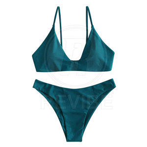 Conjunto de Bikini de 2 Piezas a la Moda con Logotipo Frontal, Elegante, de Spandex/Poliéster Transpirable para Playa, Natación, Vacaciones y Uso Diario - Product Image 2