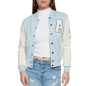 Chaqueta Universitaria Azul Claro con Bordado de Letra A en Blanco, Corte Regular, Estilo Preppy, Cierre de Botones, para Primavera - Product Image 5