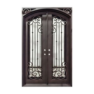 Hand-forged Iron Entry Doors Rust-Resistant Easy Assembly Modern Design <b>Swing</b> Open Featuring Arched Decorative Patterned <b>Frame</b> - Product Image 1