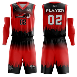 Tenue de basketball de haute qualité, confortable, à manches courtes, ensemble de maillots de basketball au meilleur design en rouge. - Product Image 1