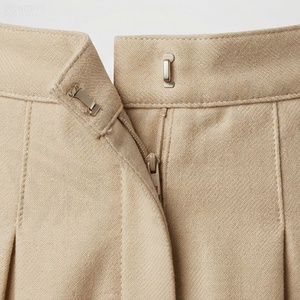 Women Pleated A-Line Skirt Knee-Length Solid Color Regular Waist Woven Polyester Cotton Comfortable All Seasons Style - Product Image 4