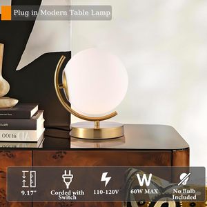 Vintage Antique Gold Table <b>Lamp</b> with Round Glass Globe Shade 7.1 Inch Modern Metal Desk <b>Lamp</b> for Bedroom Home Lighting - Product Image 6