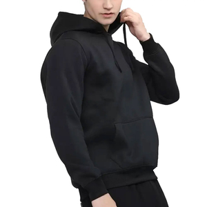Sudadera con Capucha Negra para Hombre, Corte Regular, Color Sólido, Informal, de Punto, de Algodón, para Otoño - Product Image 2