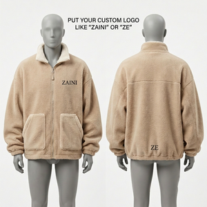 <b>Mens</b> 320 GSM <b>Sherpa</b> Polar Fleece Jacket Beige Full Zip High Neck Soft Warm Custom Embroidery Logo OEM ODM Private Label - Product Image 1