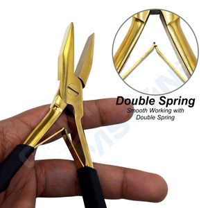 Pince à extensions capillaires professionnelle en acier inoxydable de 7 pouces, surface plate, finition dorée, poignée noire, durable, réutilisable, pour retrait et ajustement - Product Image 2