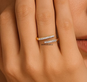 Anillo Abierto con Diamante Cultivado en Laboratorio para Mujer, Oro Amarillo de 10K, 14K, 18K y Plata 925, Plata 935, Diamante de Corte Redondo, Anillo Ajustable de Moda - Product Image 2