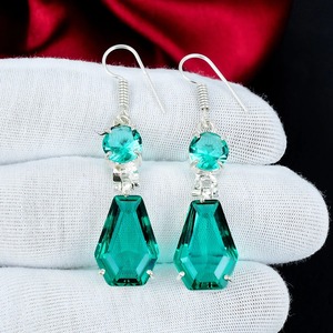 Boucles d'oreilles en apatite aqua, argent sterling 925, faites à la main, pendantes, pierres précieuses en apatite, bijoux en apatite, cadeau de Noël pour elle - Product Image 4