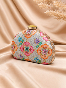Grey Floral Embroidery Party <b>Clutch</b> Elegant Evening Handbag for Women <b>Wedding</b> and Party Use - Product Image 2