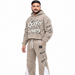 Ensemble de survêtement à capuche pour homme REXFIT SPORTS, pantalon de survêtement long, coupe ample, streetwear, grande taille, pantalon en coton à cordon de serrage pour l'automne - Product Image 2