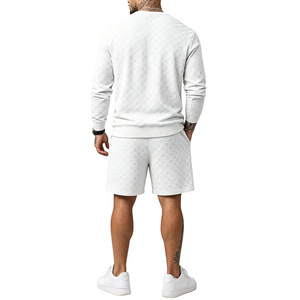 Men's Black Checkered <b>Sweater</b> <b>Set</b> Long Sleeve Top Drawstring <b>Shorts</b> Casual Summer Knitted Sportswear Outfit - Product Image 6