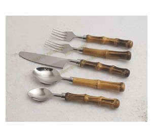Juego de cubiertos de bambú estilo vintage de 5 piezas con cubiertos de acero inoxidable 18/8 para catering, bodas y cenas. - Product Image 1