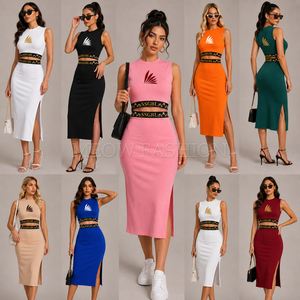 Vestido Midi Ajustado Meow Fashion sin Mangas, Color Sólido, con Logotipo Estampado en la Parte Delantera, Vestido de Fiesta Ajustado, Lote de Stock de Bangladesh, Diseños Surtidos - Product Image 3