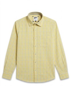 Men's Yellow Plaid Cotton Casual Shirt Turn-<b>down</b> Collar Three Quarter Sleeve Breathable Summer Wear - Product Image 4