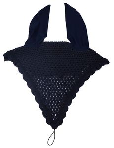 Longue écharpe anti-mouches pour cheval, bonnet d'oreille en coton, filet, crocheté à la main, couleur marine - Product Image 1