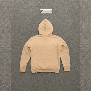 Sudadera con Capucha Moderna Cristiana Beige con Estampado de Letras de Diamantes de Imitación, Estilo Casual para Otoño, Ajuste Cómodo y Relajado - Product Image 6