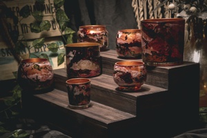 Custom Latest Multi-colored Marbleized High-Quality Handmade Decorative Multi-purpose <b>Large</b> Square Petal Candle Glass <b>Jar</b> Vessel - Product Image 3