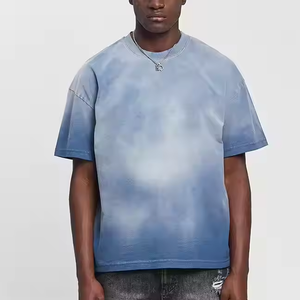 Customise Design Men's Oversized <b>Tie</b>-Dye Short Sleeve T-Shirt O-Neck <b>Knitted</b> Casual Blue Patterned Top - Product Image 1