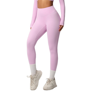 Leggings de Yoga de Cintura Alta y Color Sólido con Detalle Fruncido, Cintura Elástica, Estiramiento en Cuatro Direcciones, Pantalones Sin Costuras de Run Apparel - Product Image 6