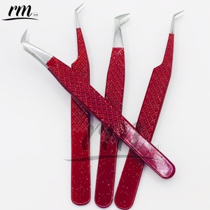 Pince à épiler pour extensions de cils RMI avec logo personnalisé, volume élevé, couleur rouge, pointes argentées, acier inoxydable, précision, durable - Product Image 4