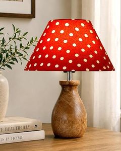 Lampe de table rouge à pois, abat-jour en tissu, base en bois, lampe de chevet, lampe de bureau, décoration de la maison - Product Image 5