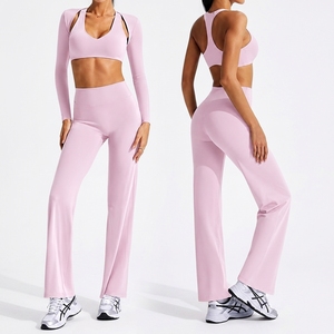 Ropa Deportiva al por Mayor, Conjunto de Yoga Ajustado, Logotipo Personalizado, Alta Elasticidad, Absorbe el Sudor, Conjunto de Yoga de 3 Piezas para Mujer - Product Image 1