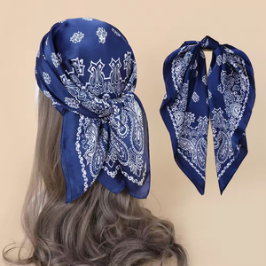 90 X 90cm Women Satin Silk Hijab Head <b>Scarf</b> Floral Printed Summer Designer Satin Silk Hair Wrap <b>Square</b> <b>Scarves</b> - Product Image 2