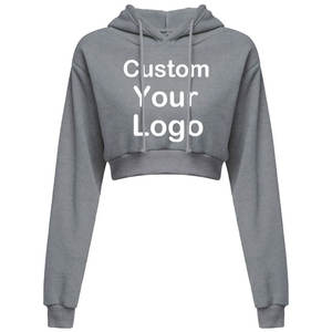 Sweat-shirt à capuche court pour femme, avec logo personnalisé imprimé, badge à paillettes, couleur unie, en toile, manches longues, cordon de serrage, printemps automne - Product Image 4