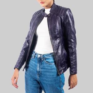 Rebecca Womens Purple Distressed Biker <b>Leather</b> <b>Jacket</b>-Breathable Stand-Up Collar <b>Winter</b> - <b>Leather</b> <b>Jacket</b> Purple - Product Image 2