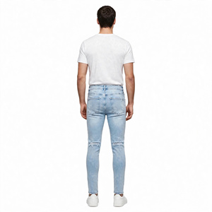 Jeans de Mezclilla Rasgados de Lavado Claro para Hombre, Corte Recto Ajustado, Cintura Media, Pantalones Casuales de Estilo Urbano, Exportación desde BD - Product Image 3